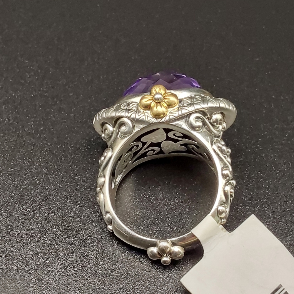 Barbara Bixby Designer Amethyst East West Ring 925 Sterling Silver 18k Gold - Picture 3 of 6